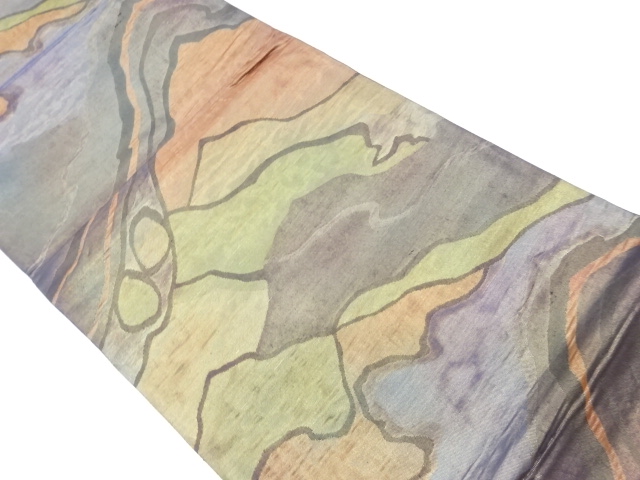 リサイクル　抽象山並み模様織出し袋帯